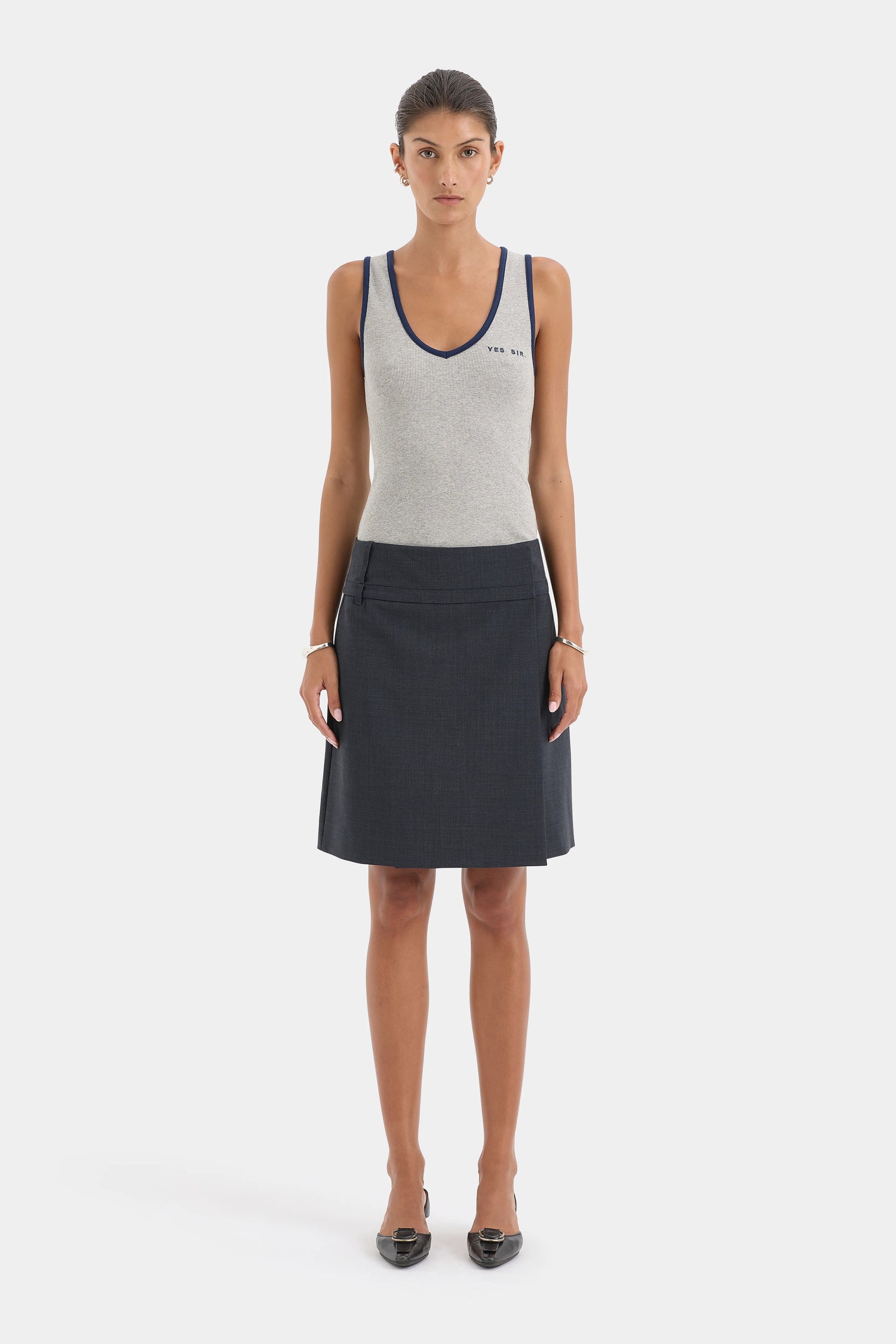 Yes SIR Ribbed Tank - Grey Marle