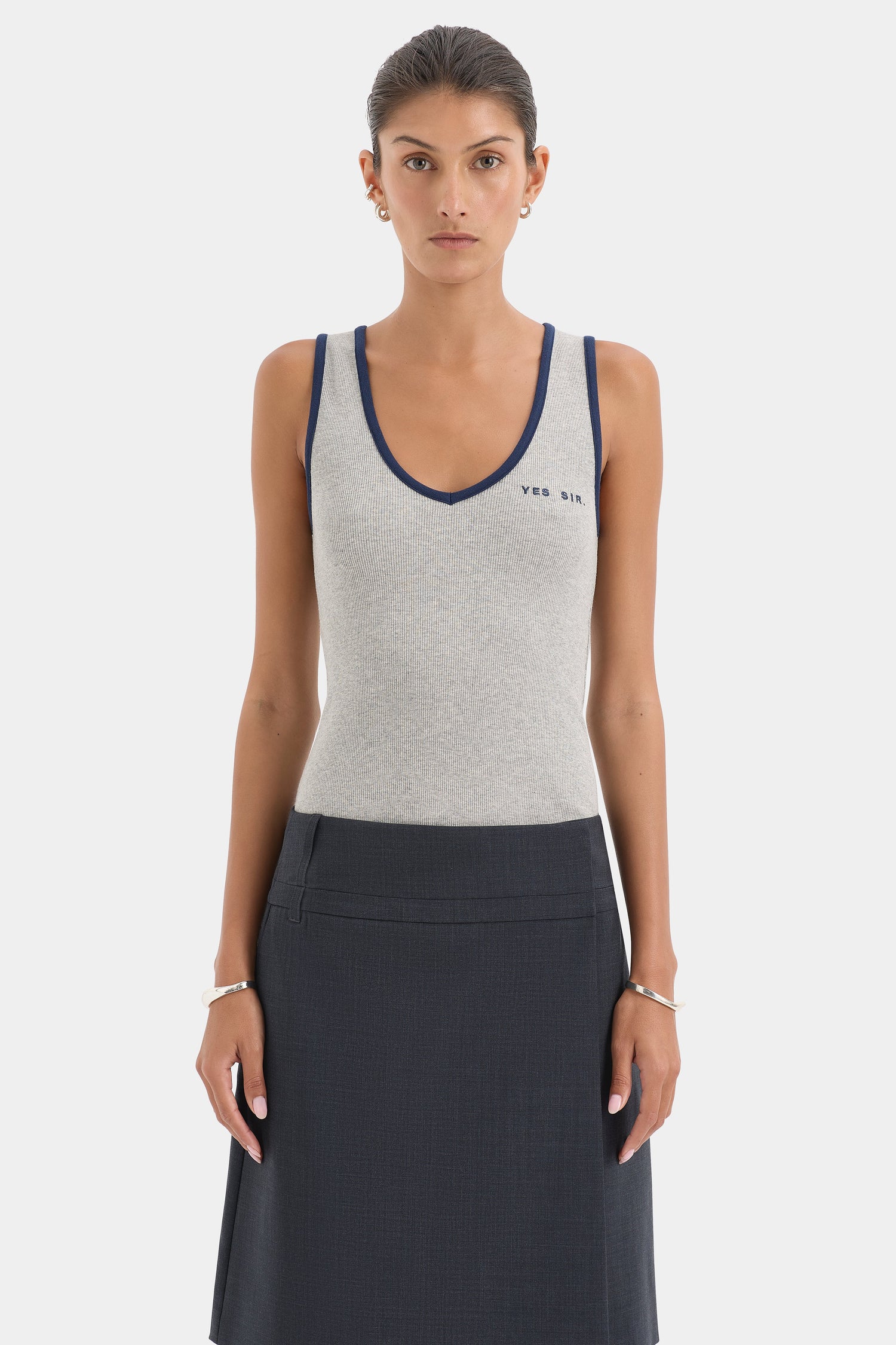 Yes SIR Ribbed Tank - Grey Marle