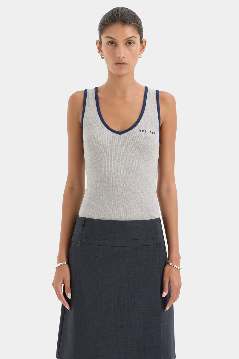 Yes SIR Ribbed Tank - Grey Marle