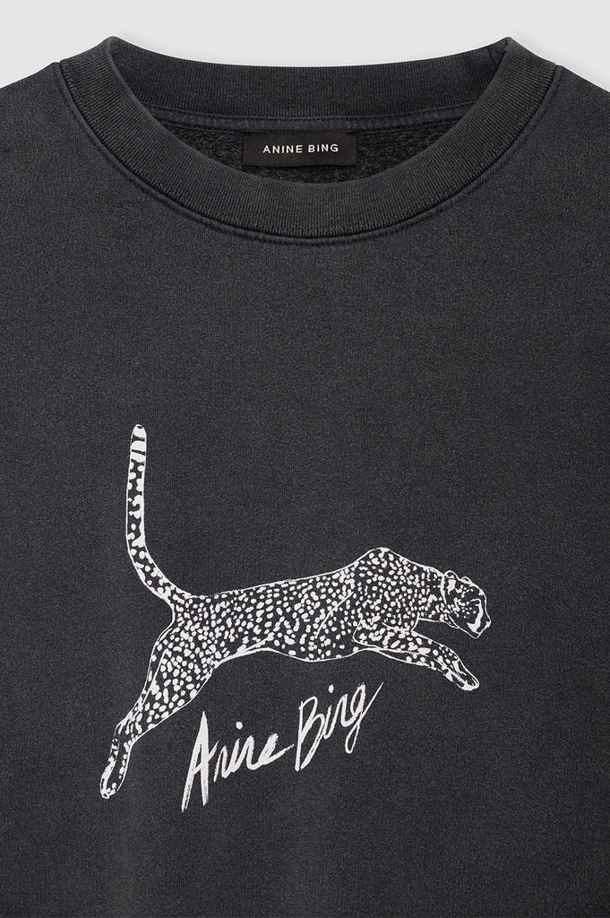 Spencer Sweatshirt Spotted Leopard - Washed Black