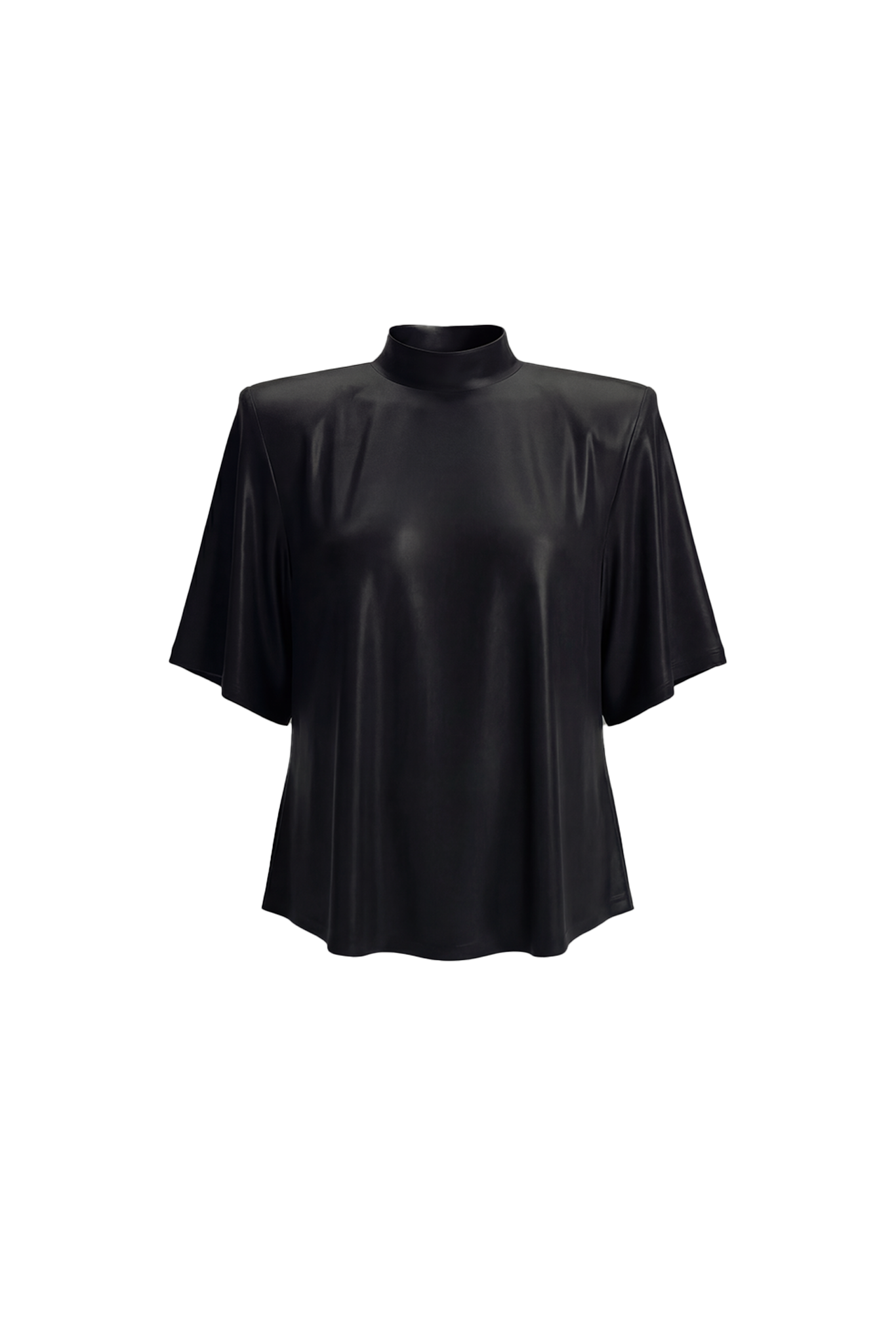 Black short-sleeve top on a white background