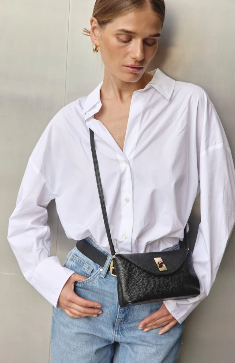 Sloane Mini Black Leather Crossbody Clutch