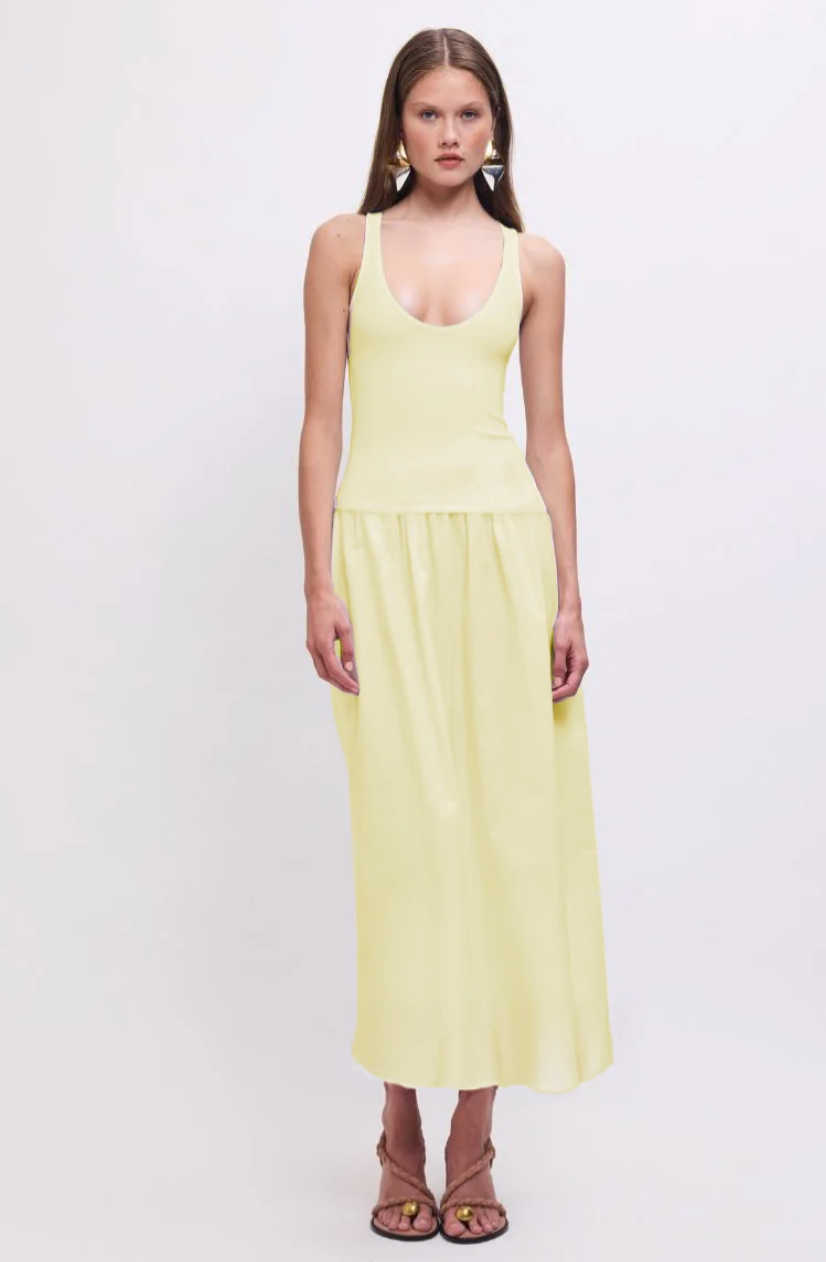 Naples Drop Waist Midi Dress - Lemon