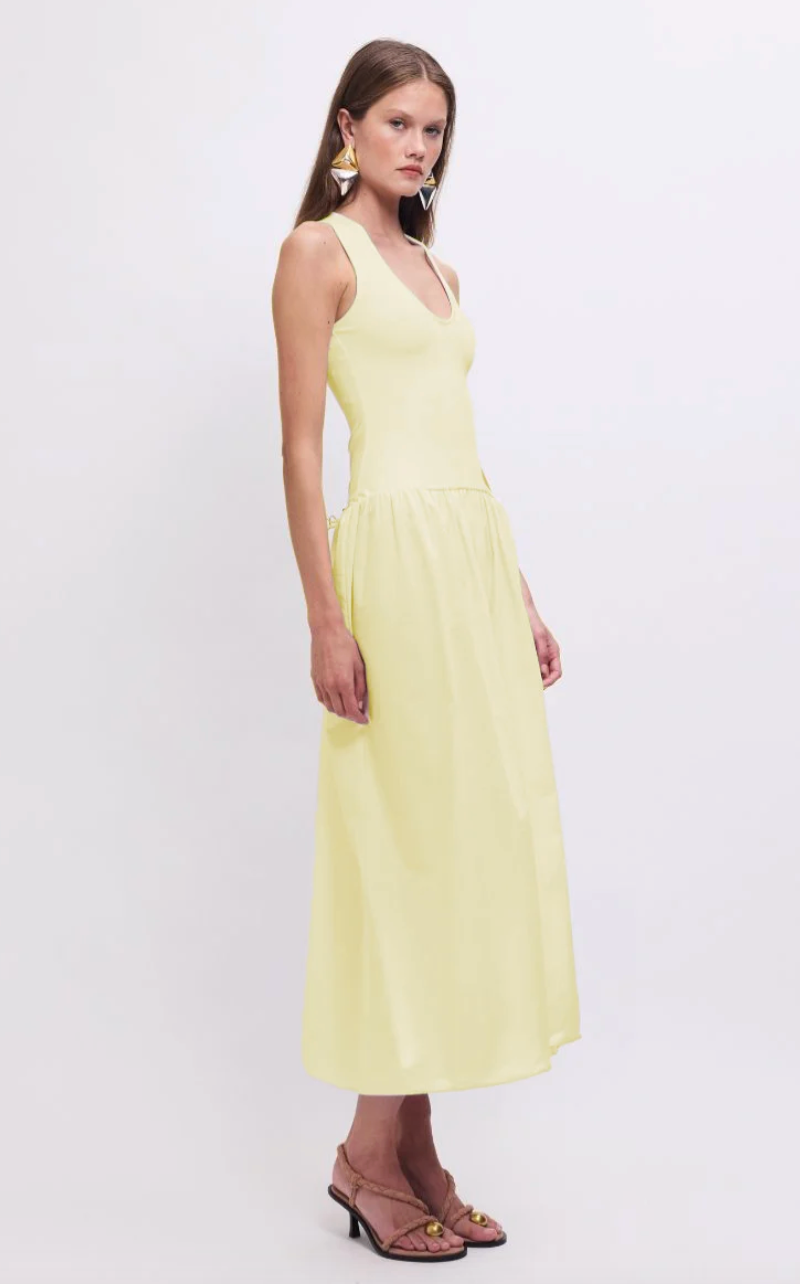 Naples Drop Waist Midi Dress - Lemon