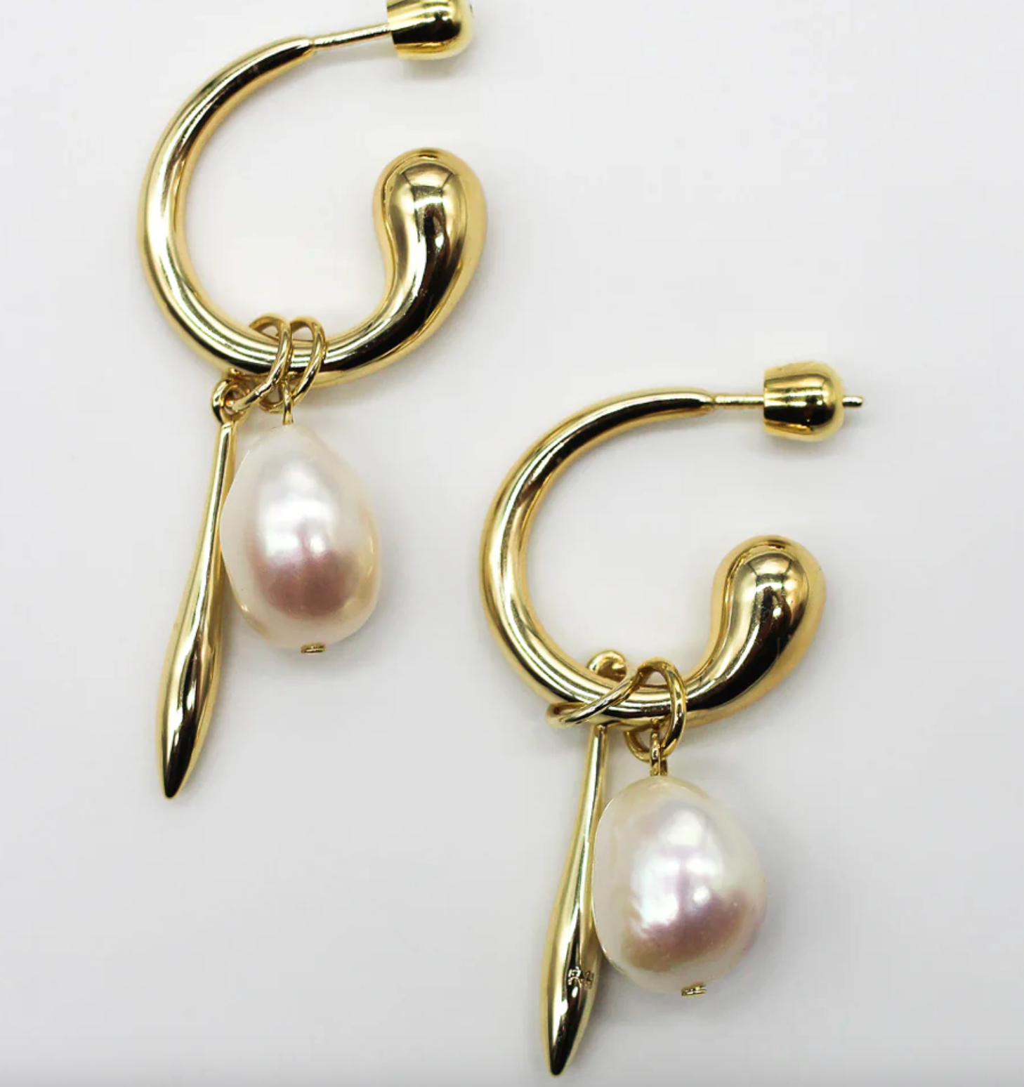 Swirl Statement Charm Earrings - 18k Gold + Freshwater Pearl