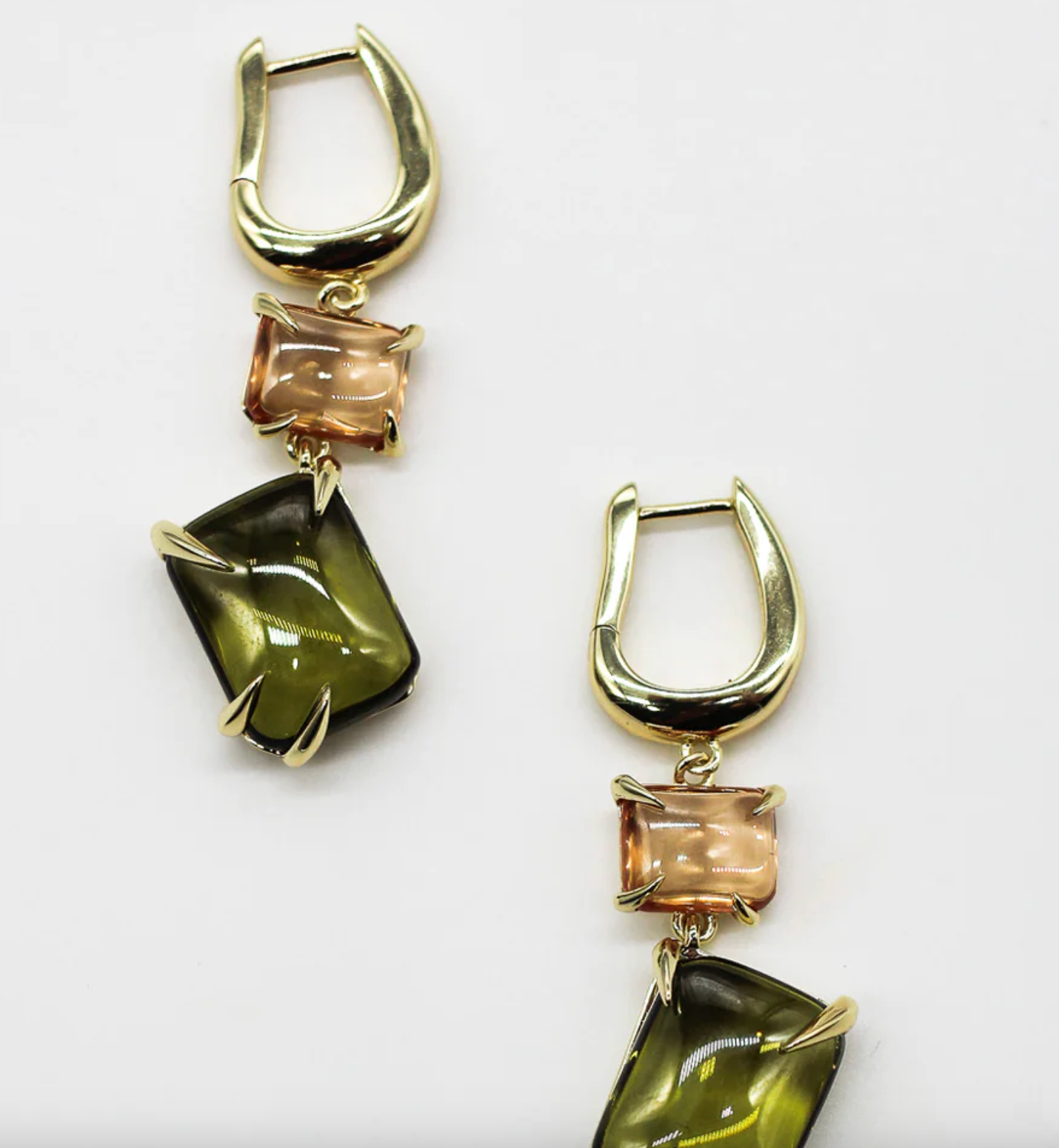 Double Drop Claw Earrings - Brass + 18k Gold with Citrine + Peridot