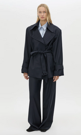 Brody Short Trench Coat - French Navy Stripe