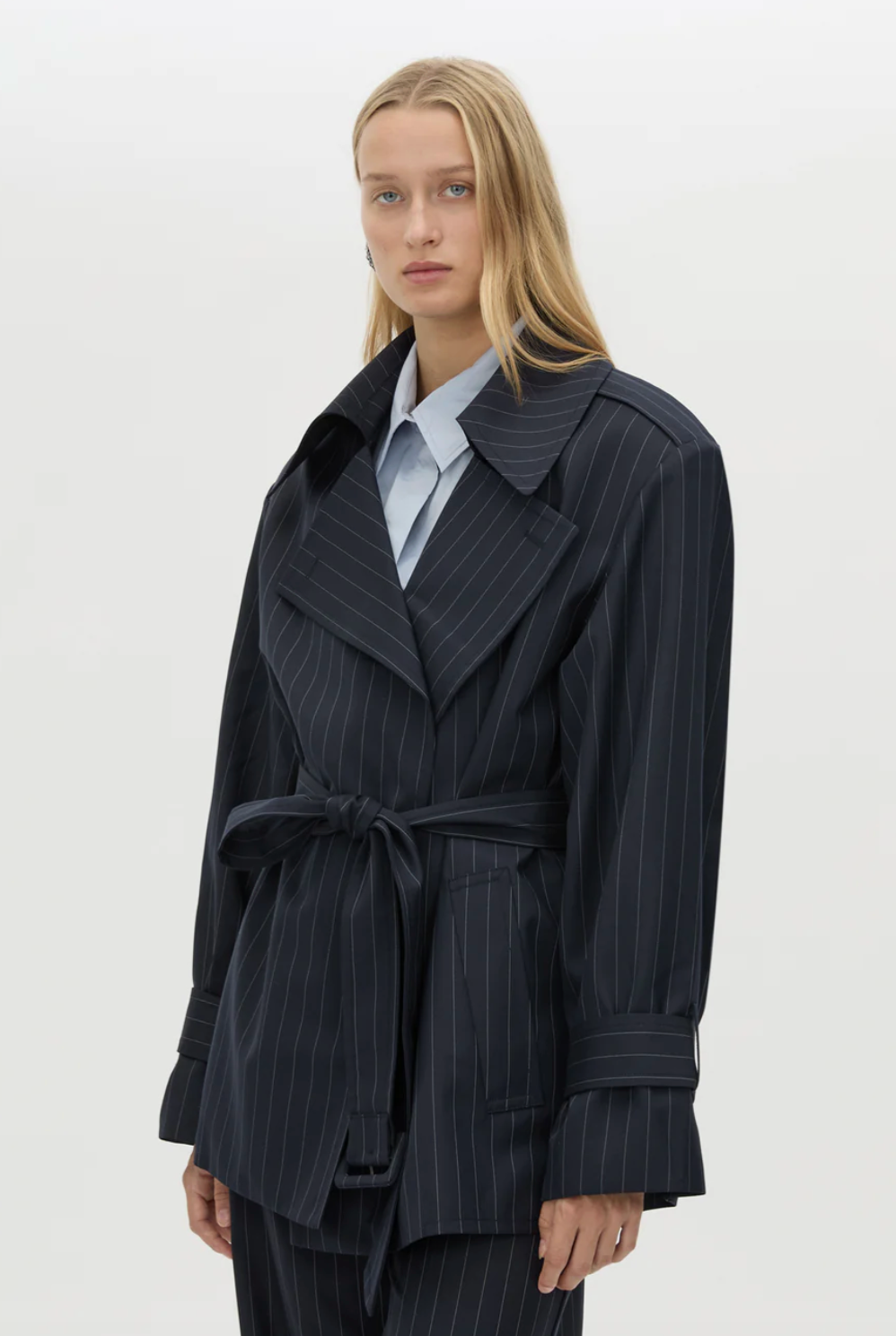 Brody Short Trench Coat - French Navy Stripe