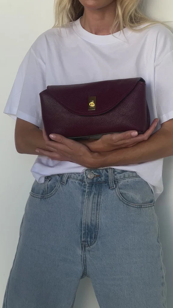 Sloane Bordeaux Leather Convertible Clutch