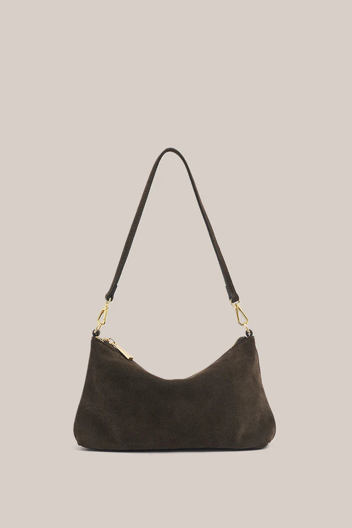 Ashley Dark Chocolate Suede Crossbody Bag