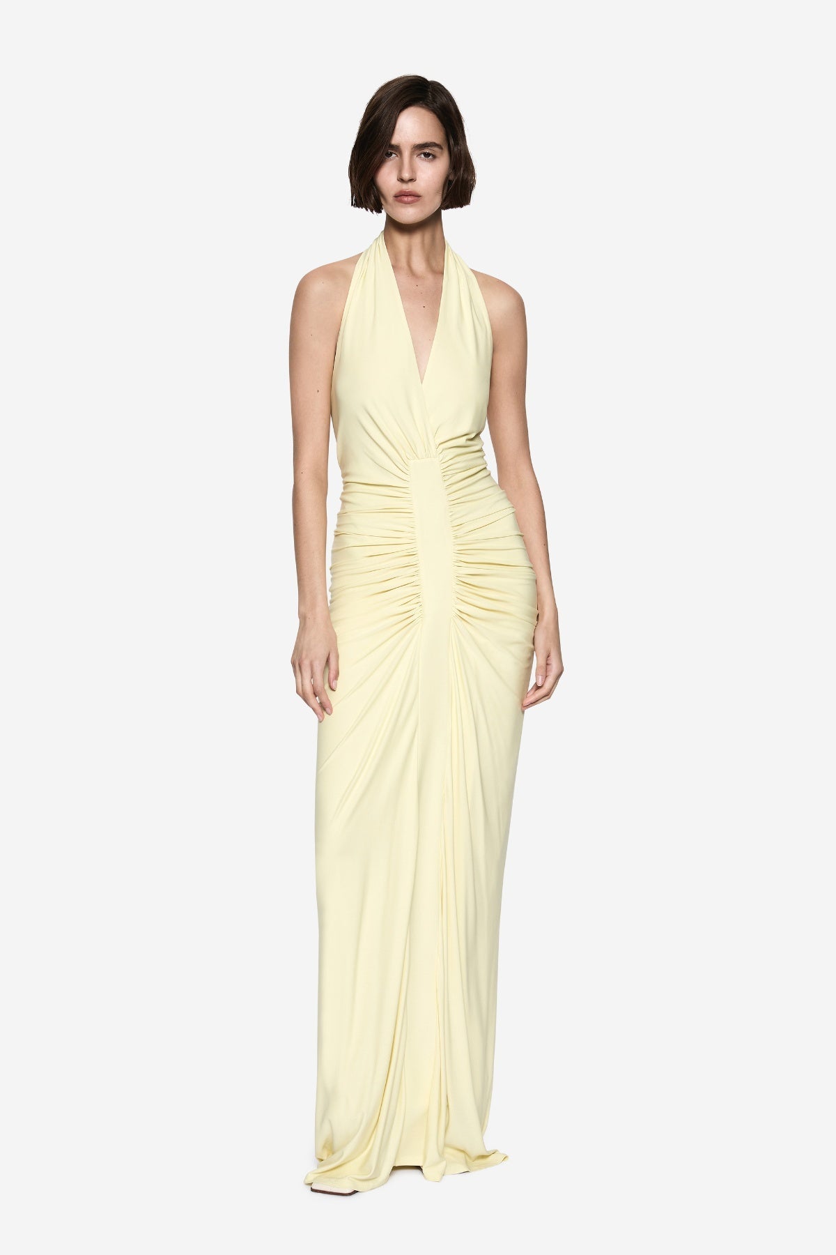 The Venus Gathered Cupro Dress - Lemon