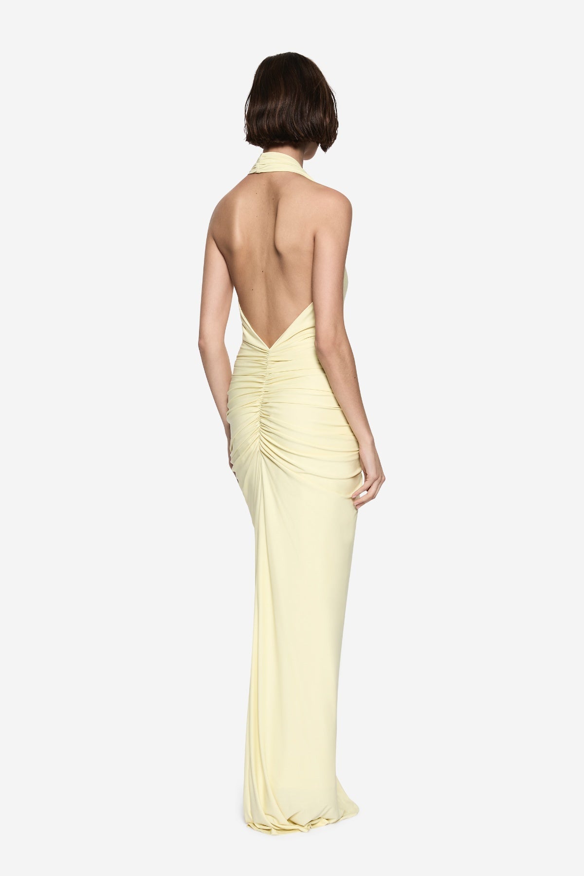The Venus Gathered Cupro Dress - Lemon