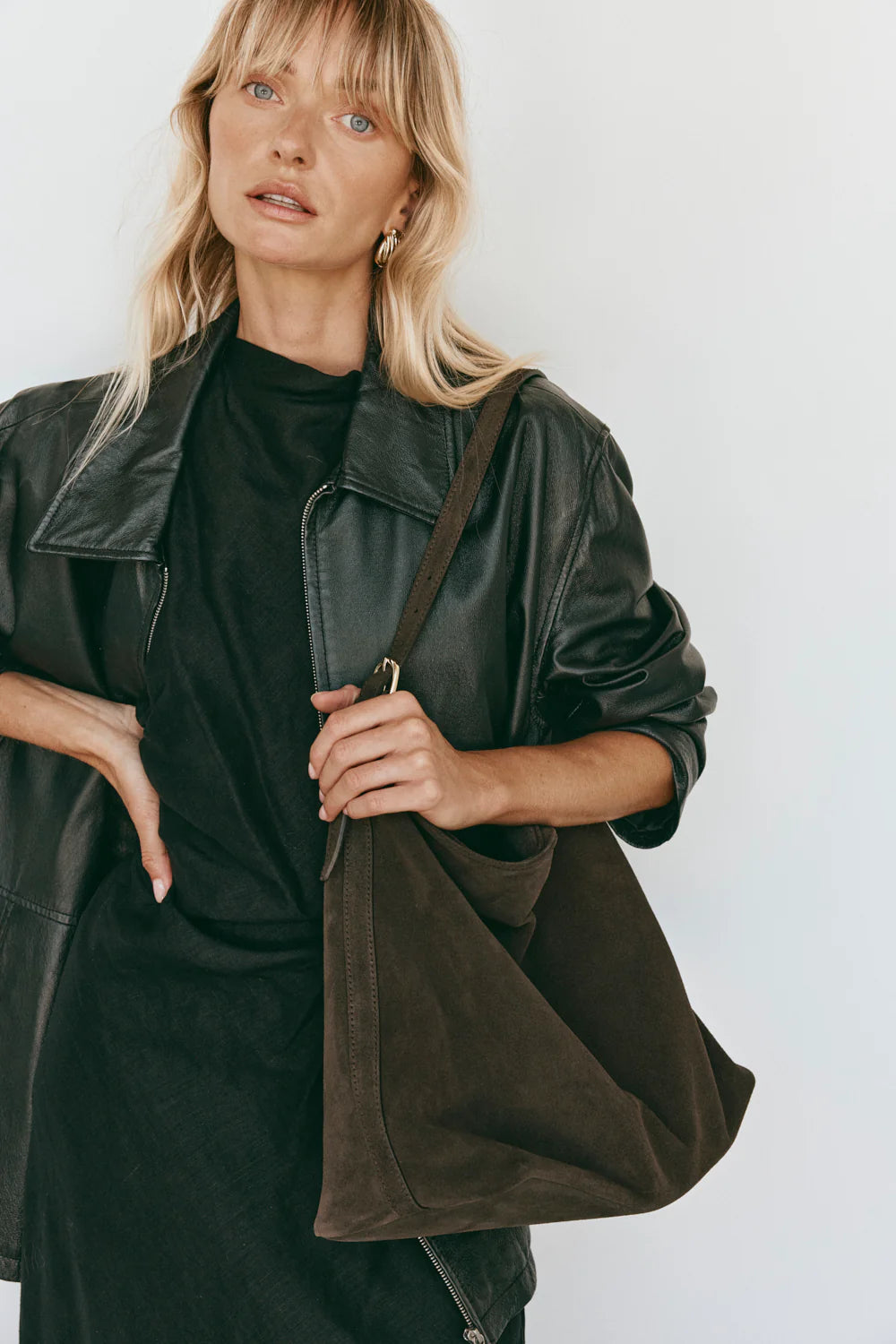 Savannah Dark Choc Suede Hobo Bag