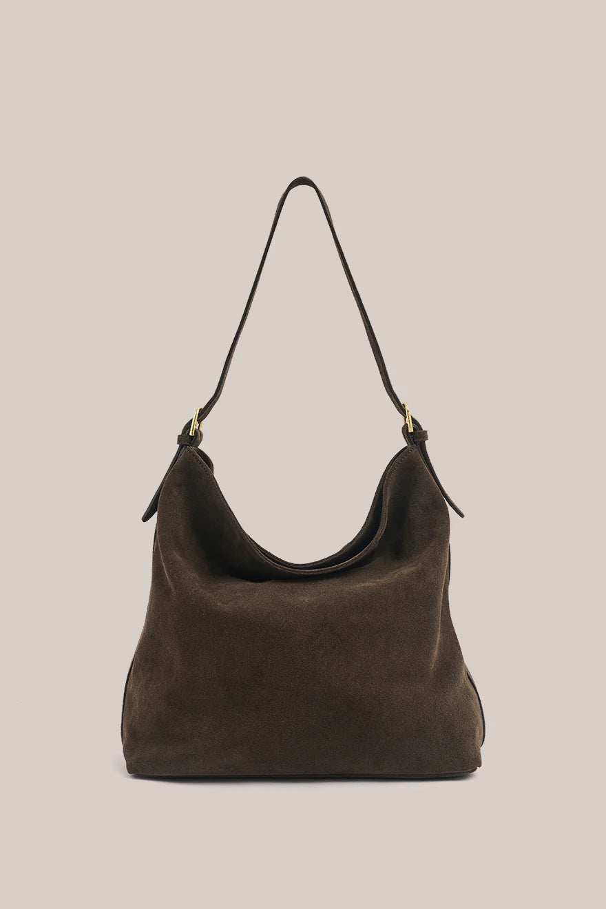 Savannah Dark Choc Suede Hobo Bag