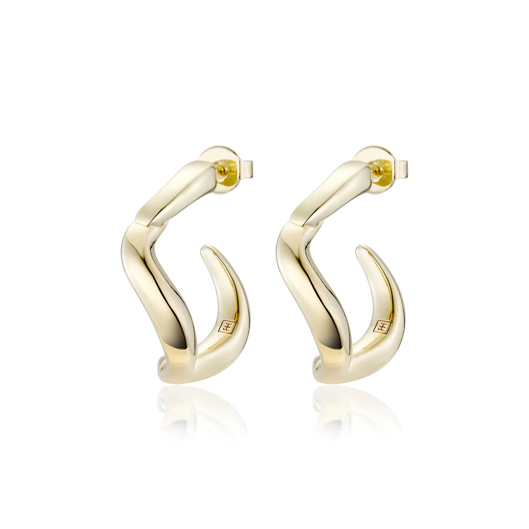 Wave Hoops Earrings Small - Brass + 18K Gold Plating