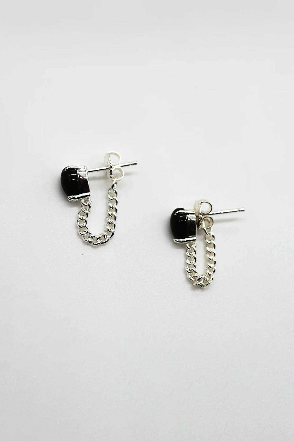 Annie Chain Studs - Solid Sterling Silver + Onyx