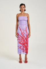 Strapless Mesh Dress - Coral