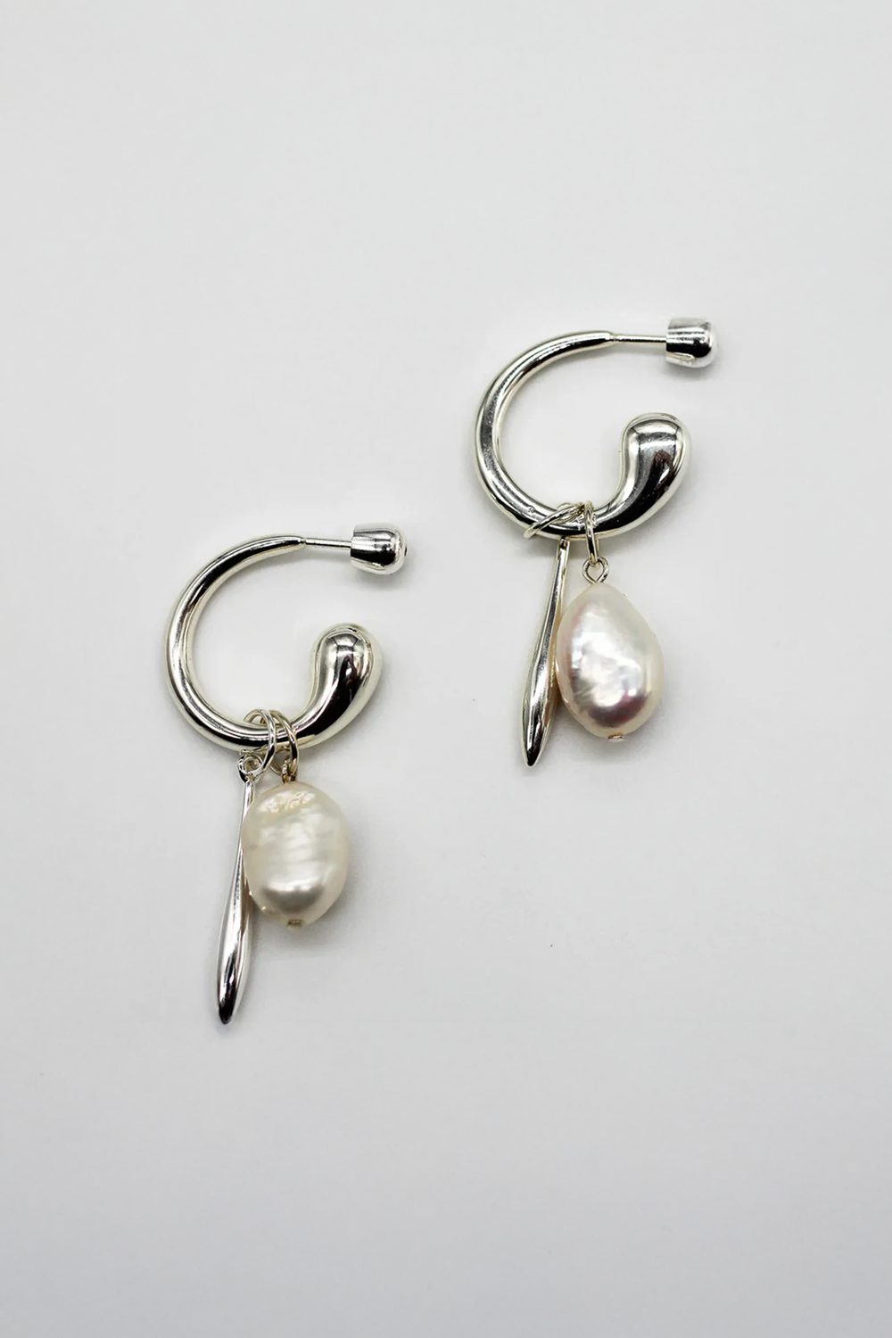 Swirl Statement Charm Earrings - Sterling Silver Plating + Freshwater Pearl