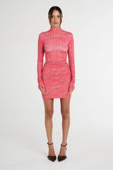 LS Ruched Dress - Neon Plaid