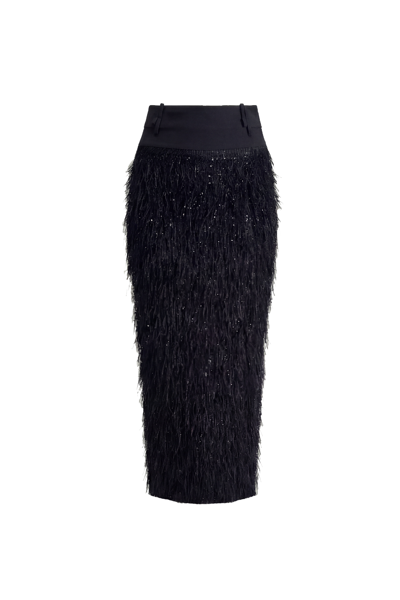 Black textured pencil skirt on a white background