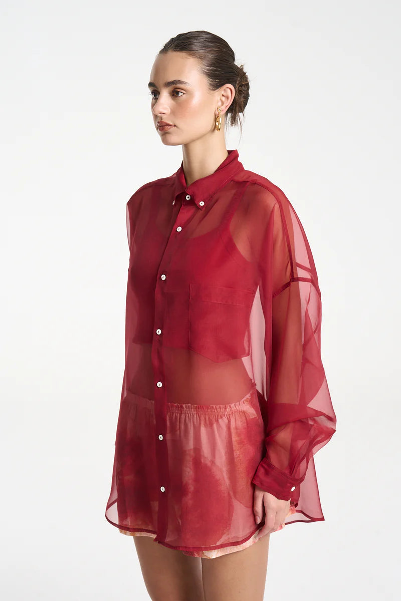 Mercurio Silk Shirt - Carmine Red
