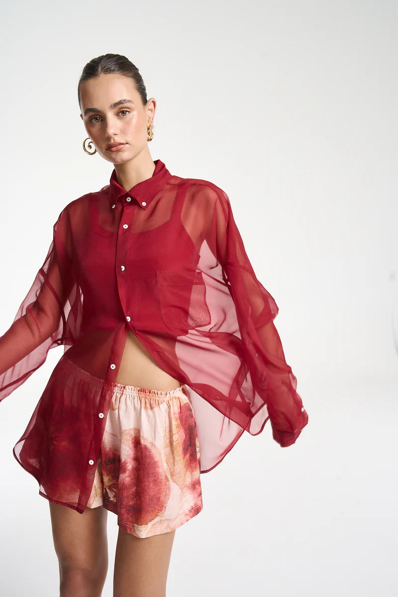 Mercurio Silk Shirt - Carmine Red