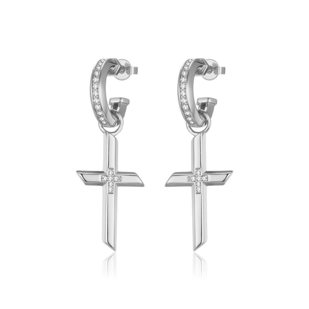Freedom Cross Charm Earring - Sterling Silver + Corundum Crystal